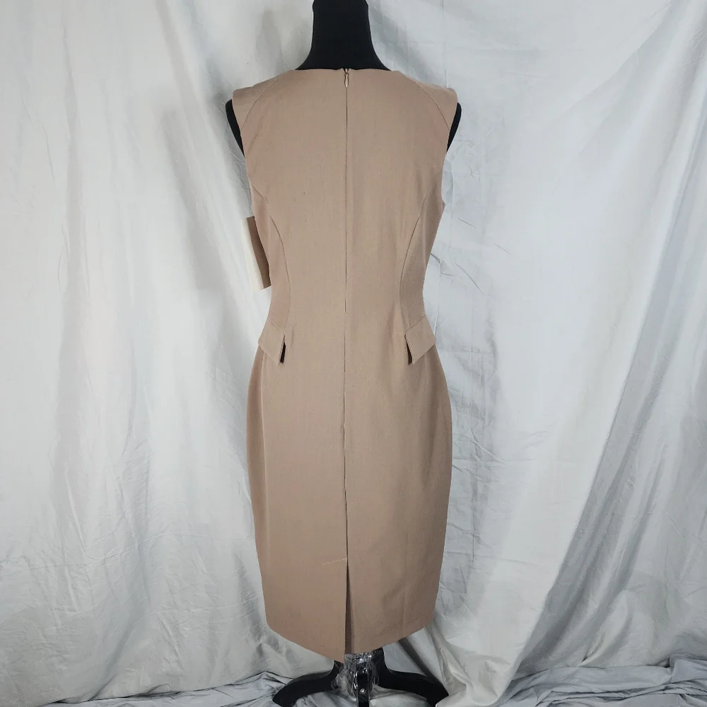 New! BOSTON PROPER Size 6 Brown Sleeveless Cowl Neck Satin Lined Sheath Dress - Picture 4 of 14